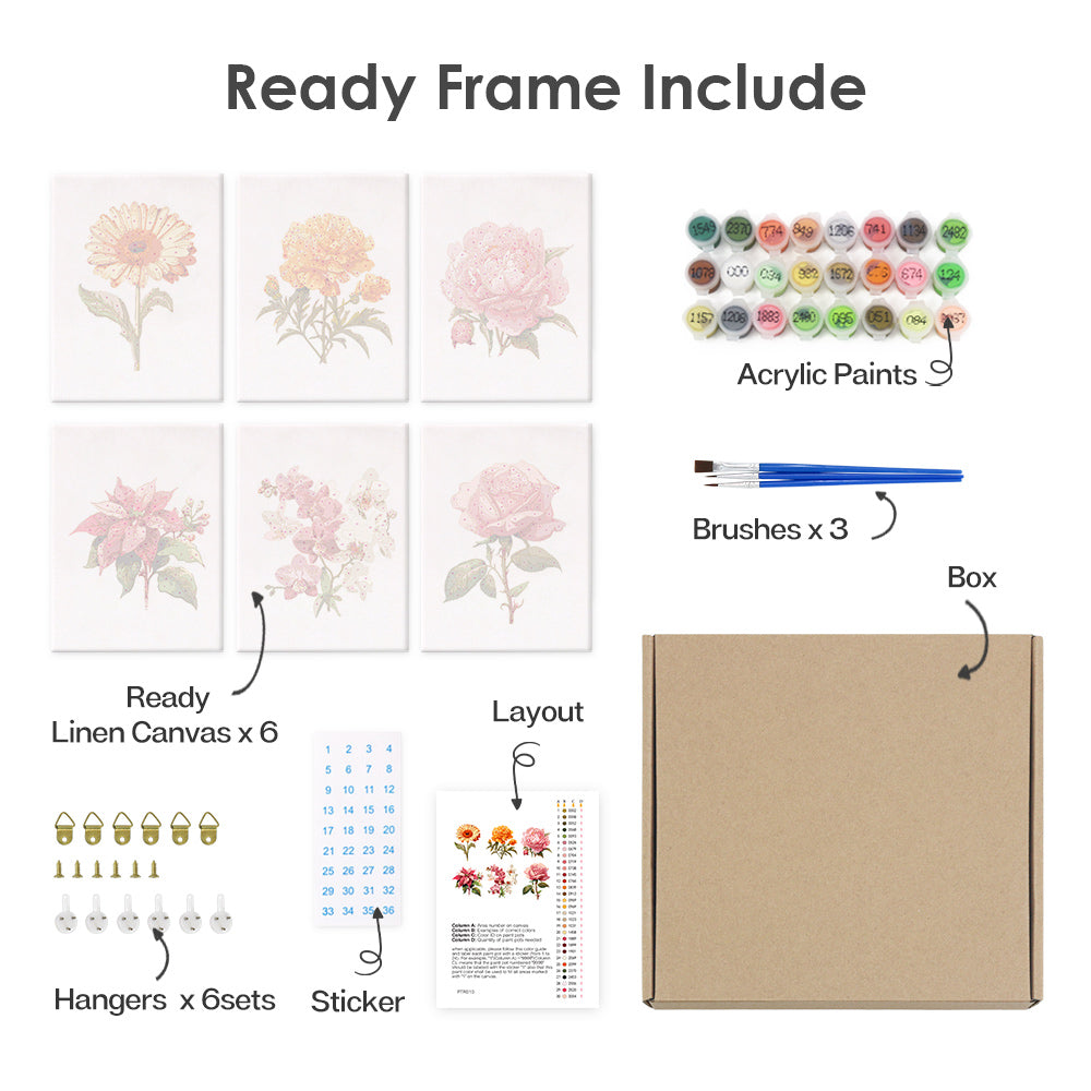 Assorted Flowers 6 Pack Mini Paint by Numbers Kit