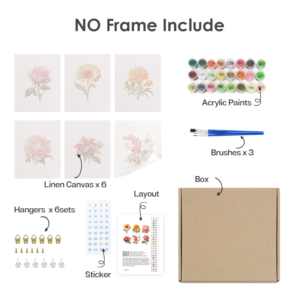 Assorted Flowers 6 Pack Mini Paint by Numbers Kit