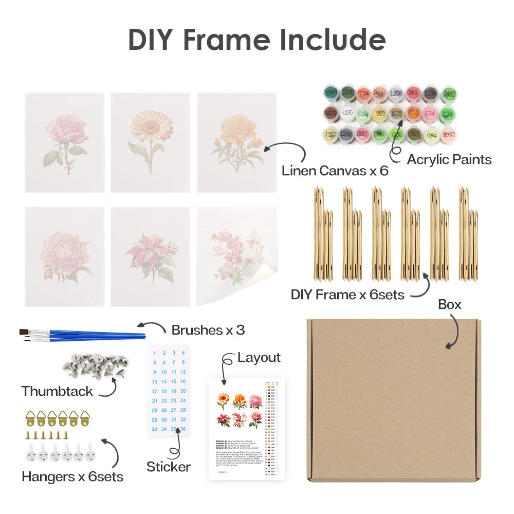 Assorted Flowers 6 Pack Mini Paint by Numbers Kit