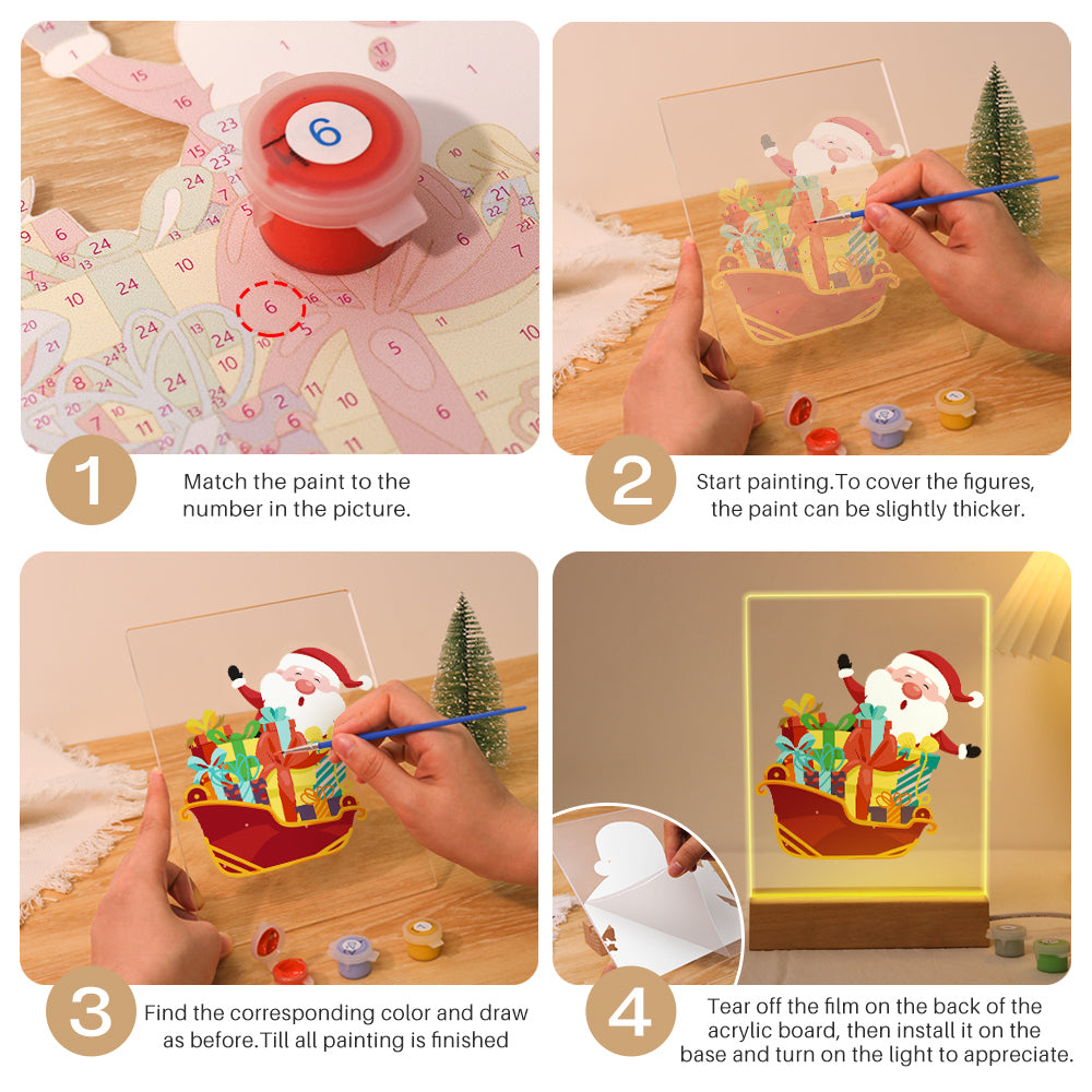 LED Santa on Sleigh Paint by Numbers