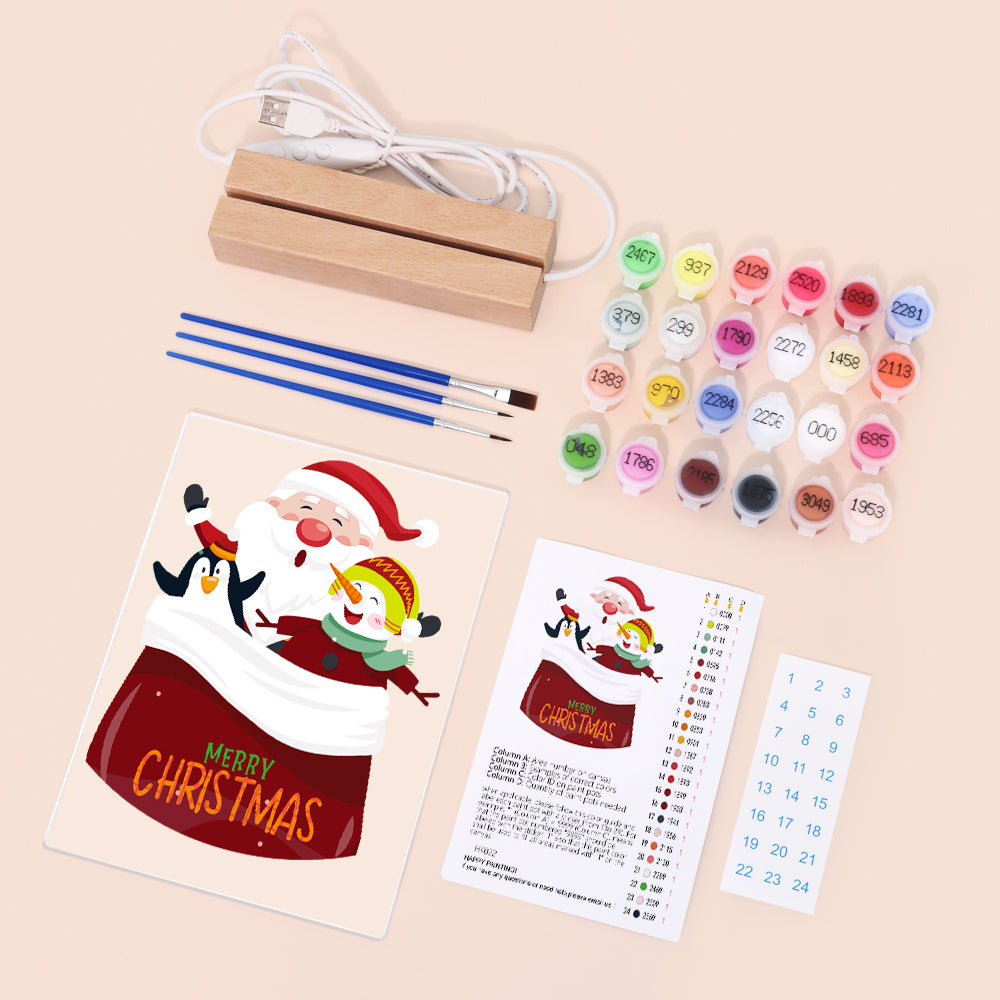 LED Santa with Elves Paint by Numbers