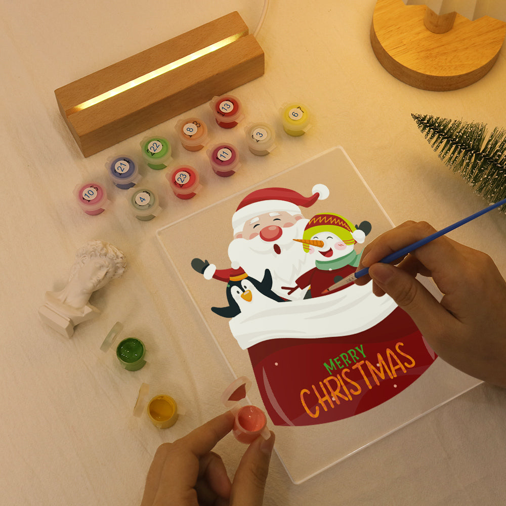 LED Santa with Elves Paint by Numbers