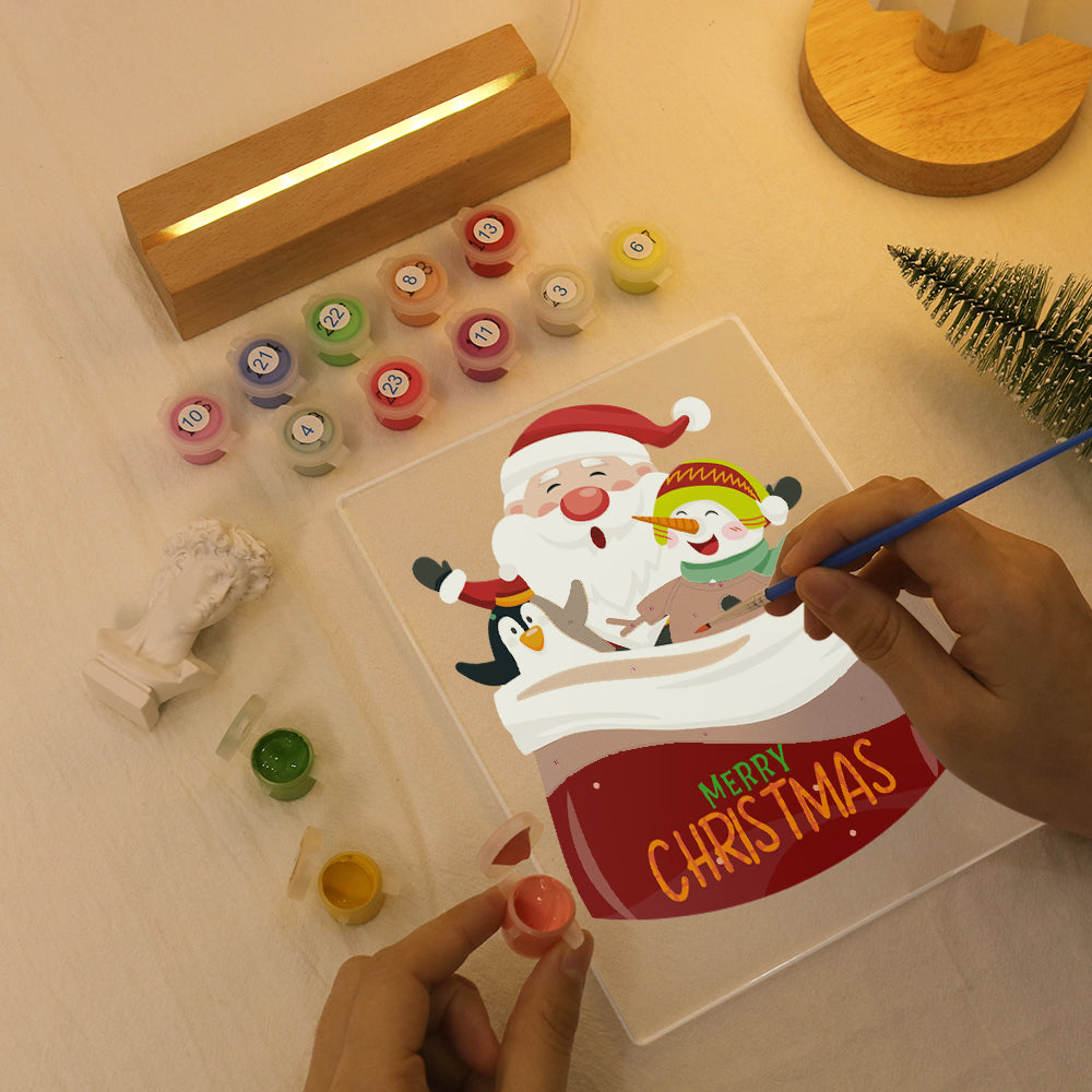 LED Santa with Elves Paint by Numbers