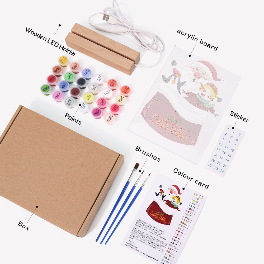 LED Santa with Elves Paint by Numbers