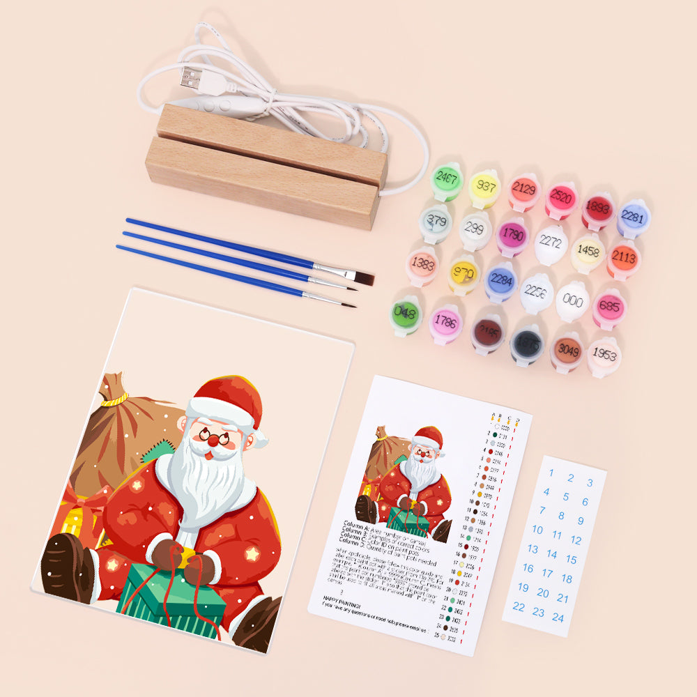 LED Santa Wrapping Gift Paint by Numbers