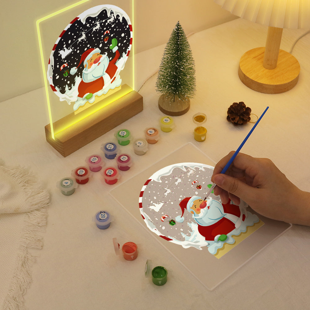 LED Santa in a Snoglobe Paint by Numbers