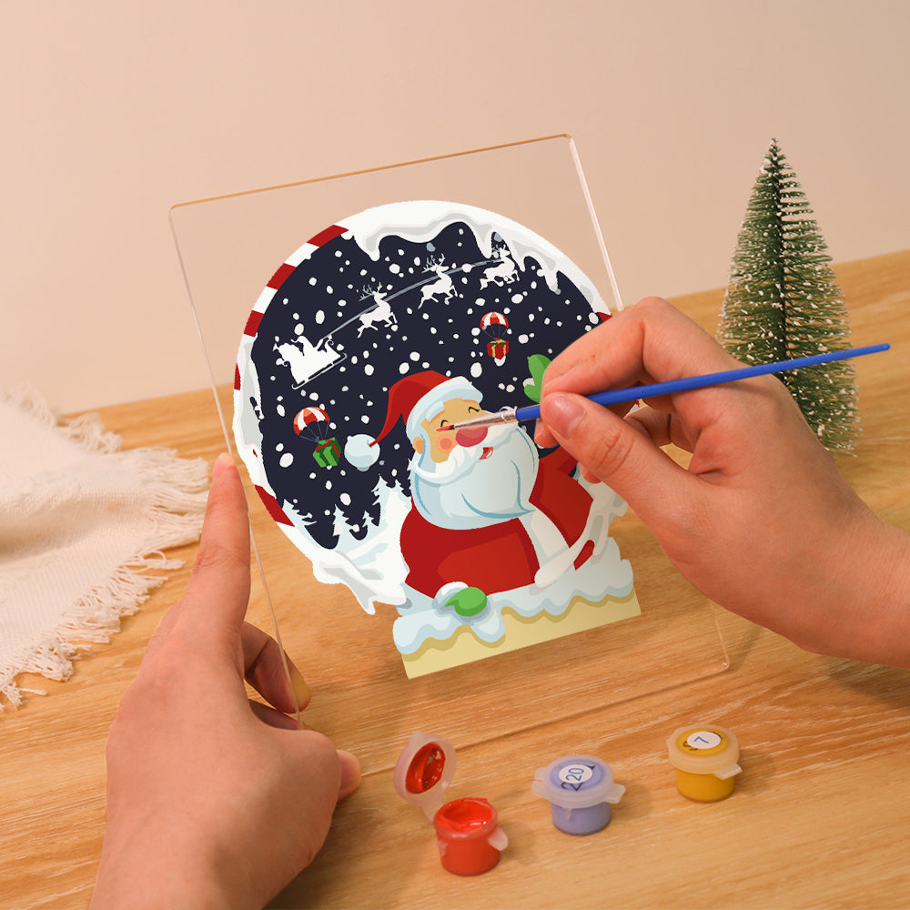 LED Santa in a Snoglobe Paint by Numbers