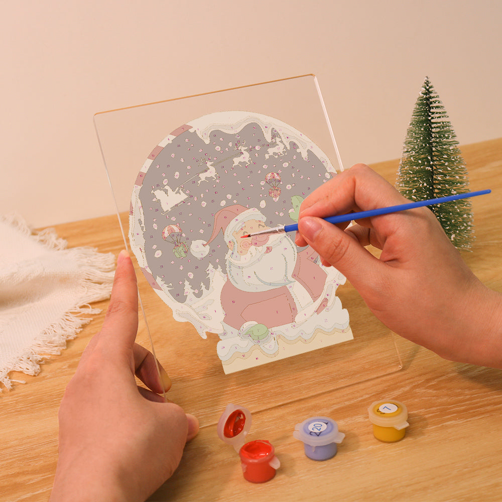 LED Santa in a Snoglobe Paint by Numbers