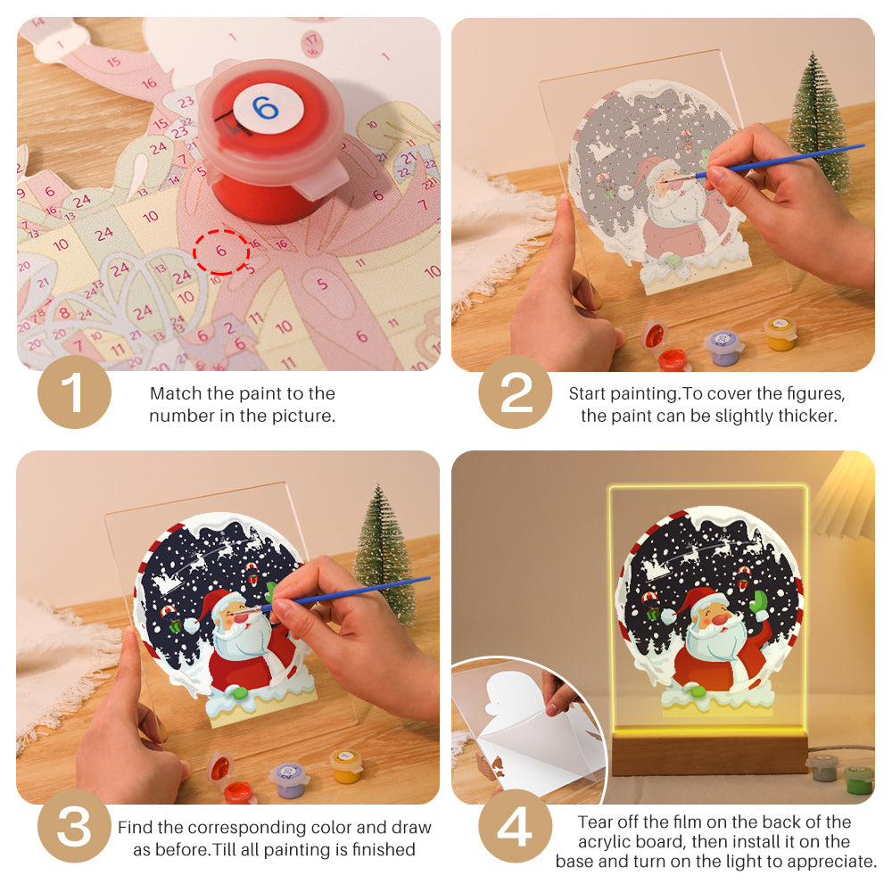 LED Santa in a Snoglobe Paint by Numbers