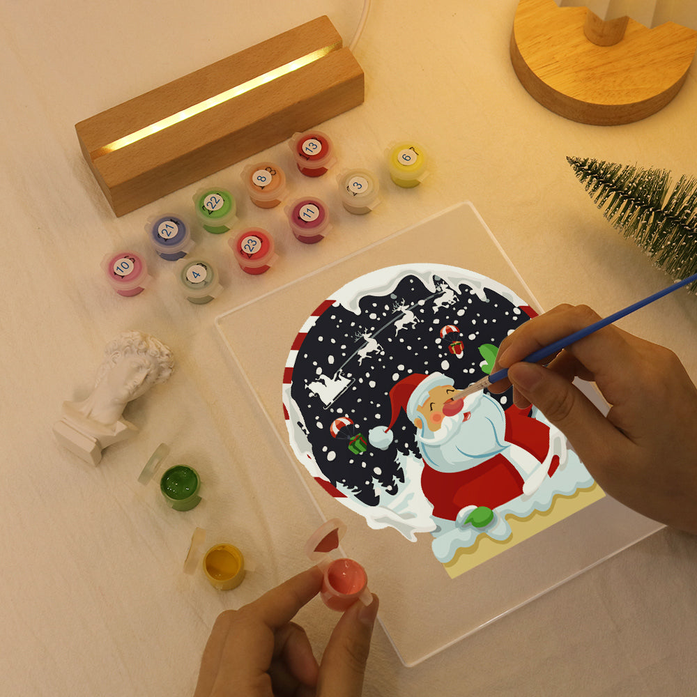 LED Santa in a Snoglobe Paint by Numbers