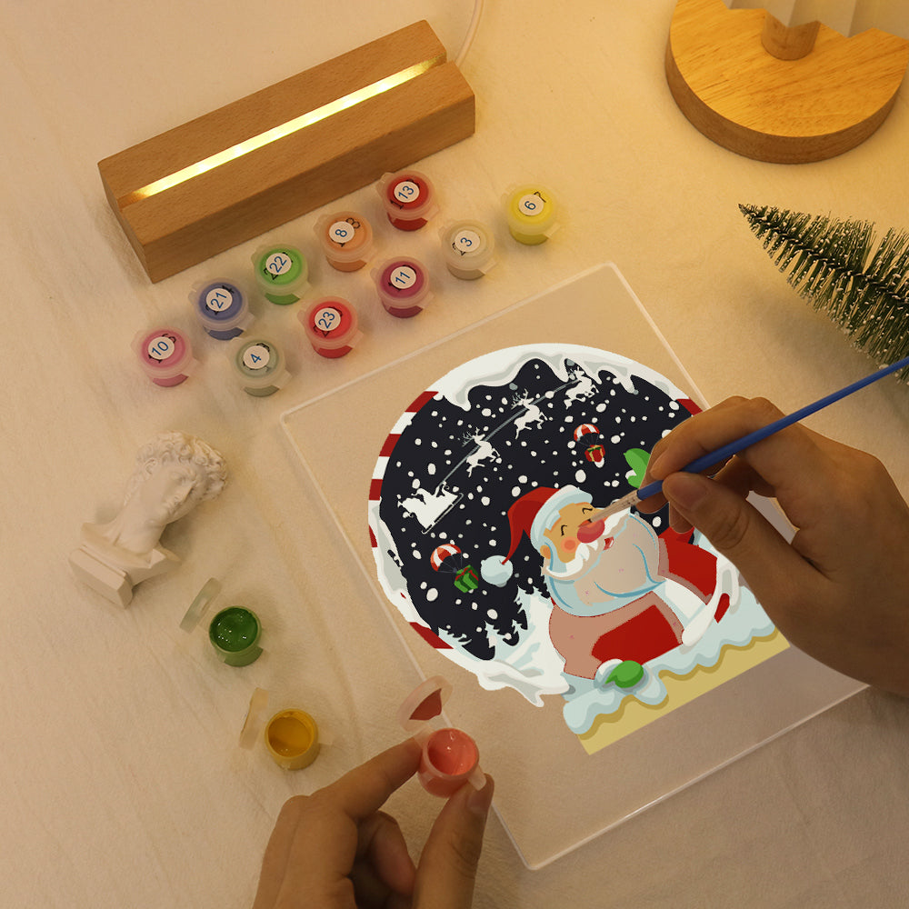 LED Santa in a Snoglobe Paint by Numbers
