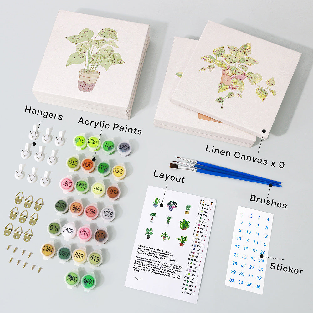 Houseplants 9 Pack Mini Paint by Numbers Kit