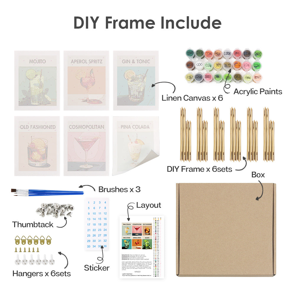Cocktail Cuties 6 Pack Mini Paint by Numbers Kit