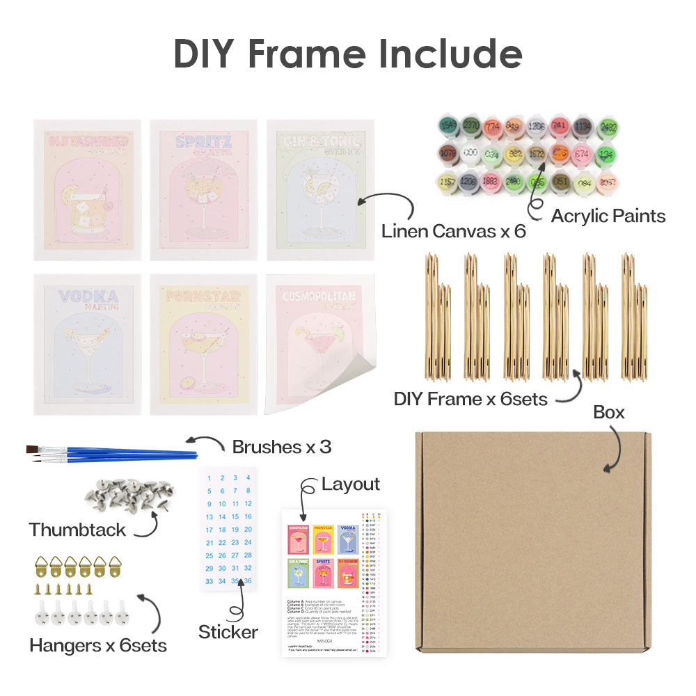 Shaken & Stirred 6 Pack Mini Paint by Numbers Kit