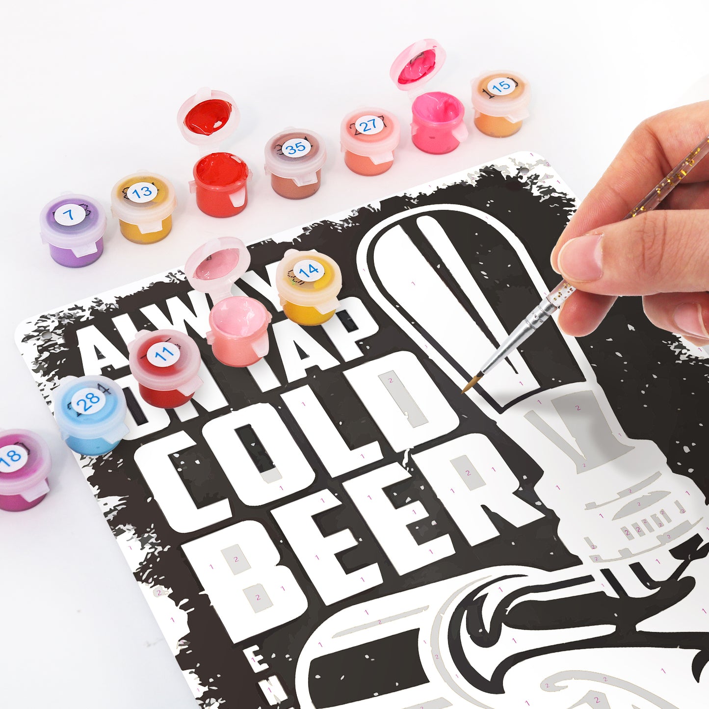 Cold Beer on Tap (Black & White) – Vintage Paint by Numbers