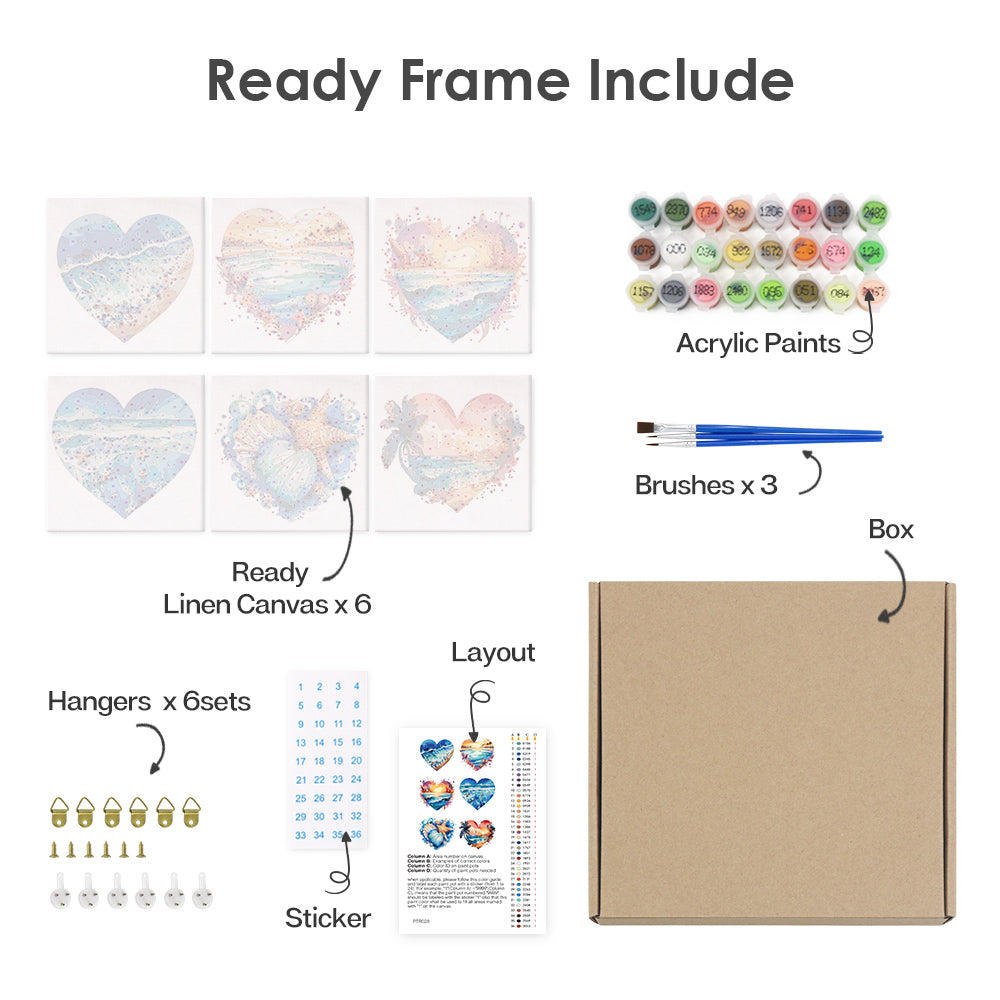 Ocean Hearts 6 Pack Mini Paint by Numbers Kit