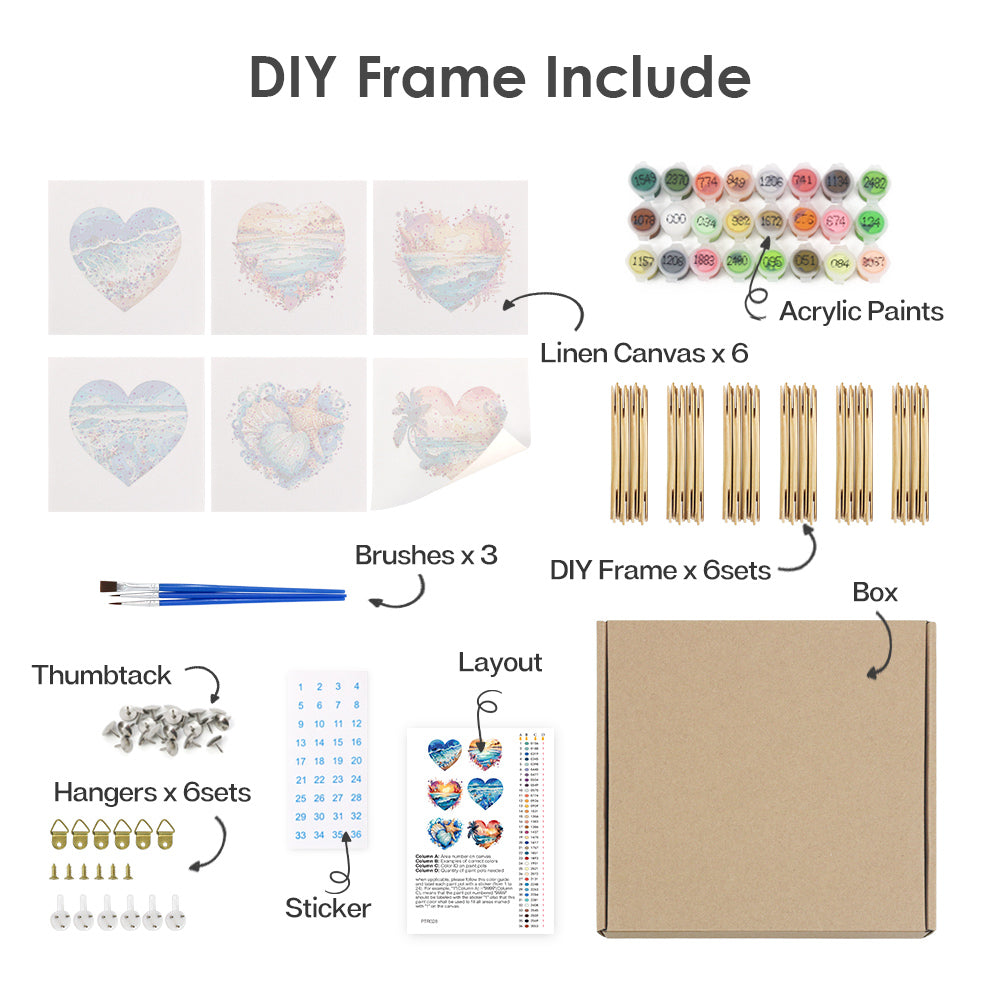 Ocean Hearts 6 Pack Mini Paint by Numbers Kit