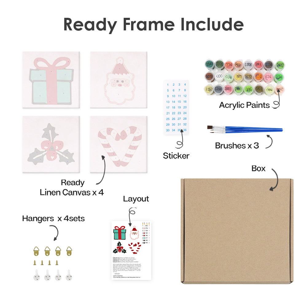 Holiday Treasures 4 Pack Mini Paint by Numbers Kit