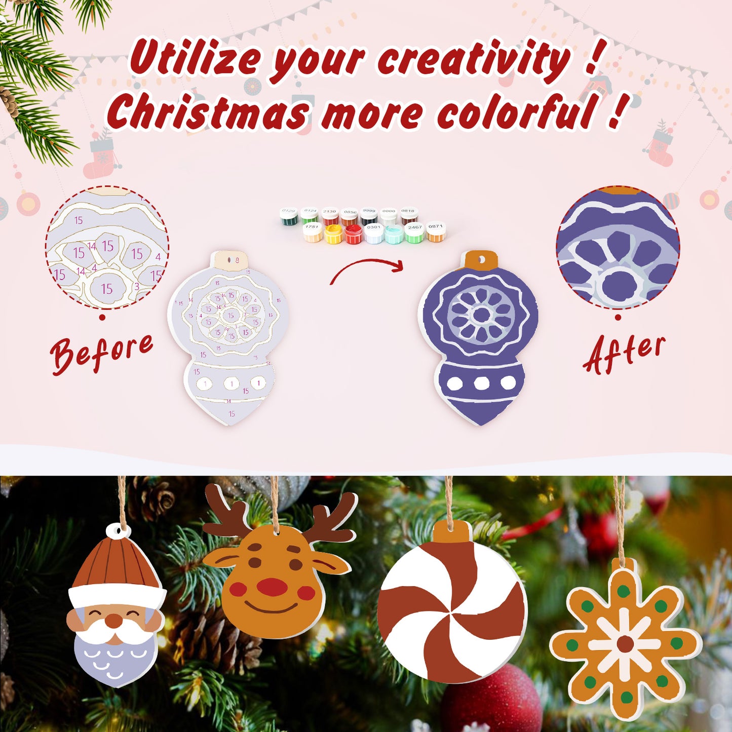Snowflake & Reindeer Paintable Ornaments