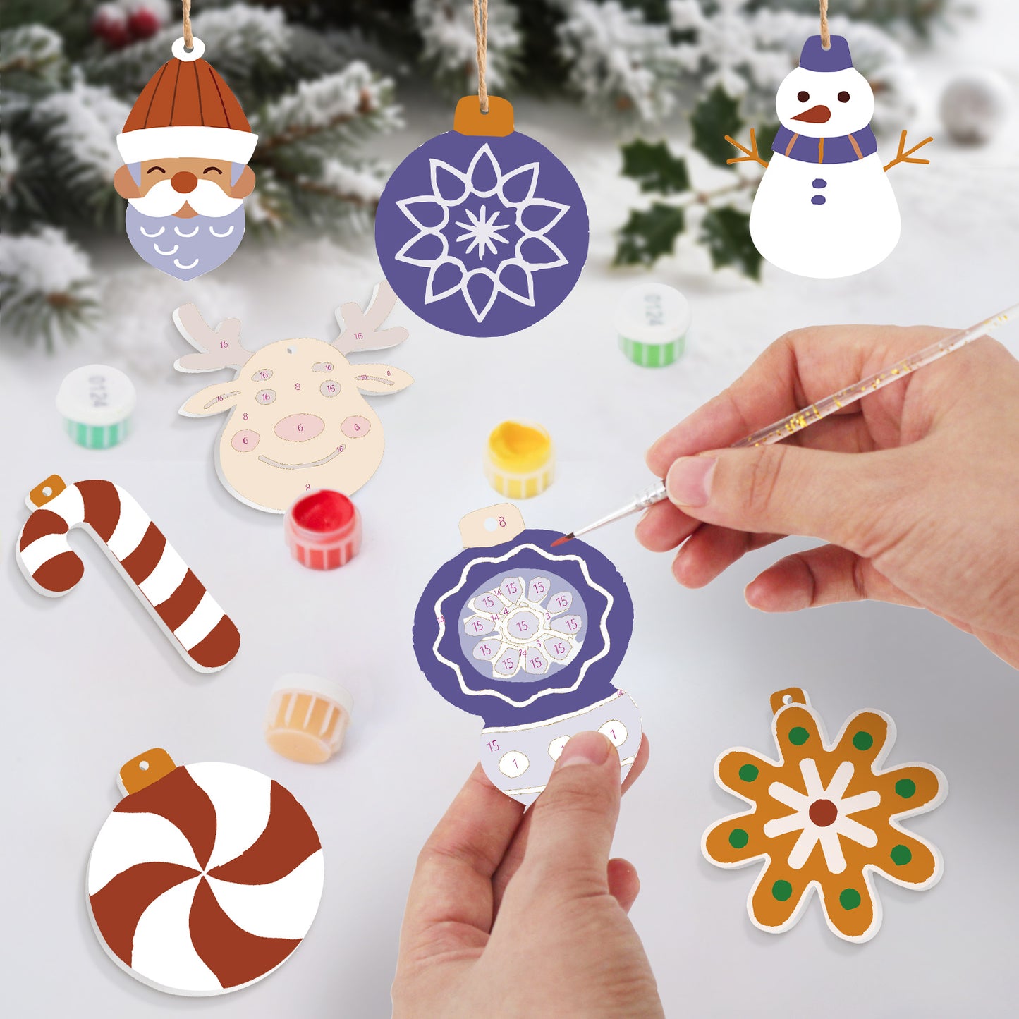 Snowflake & Reindeer Paintable Ornaments