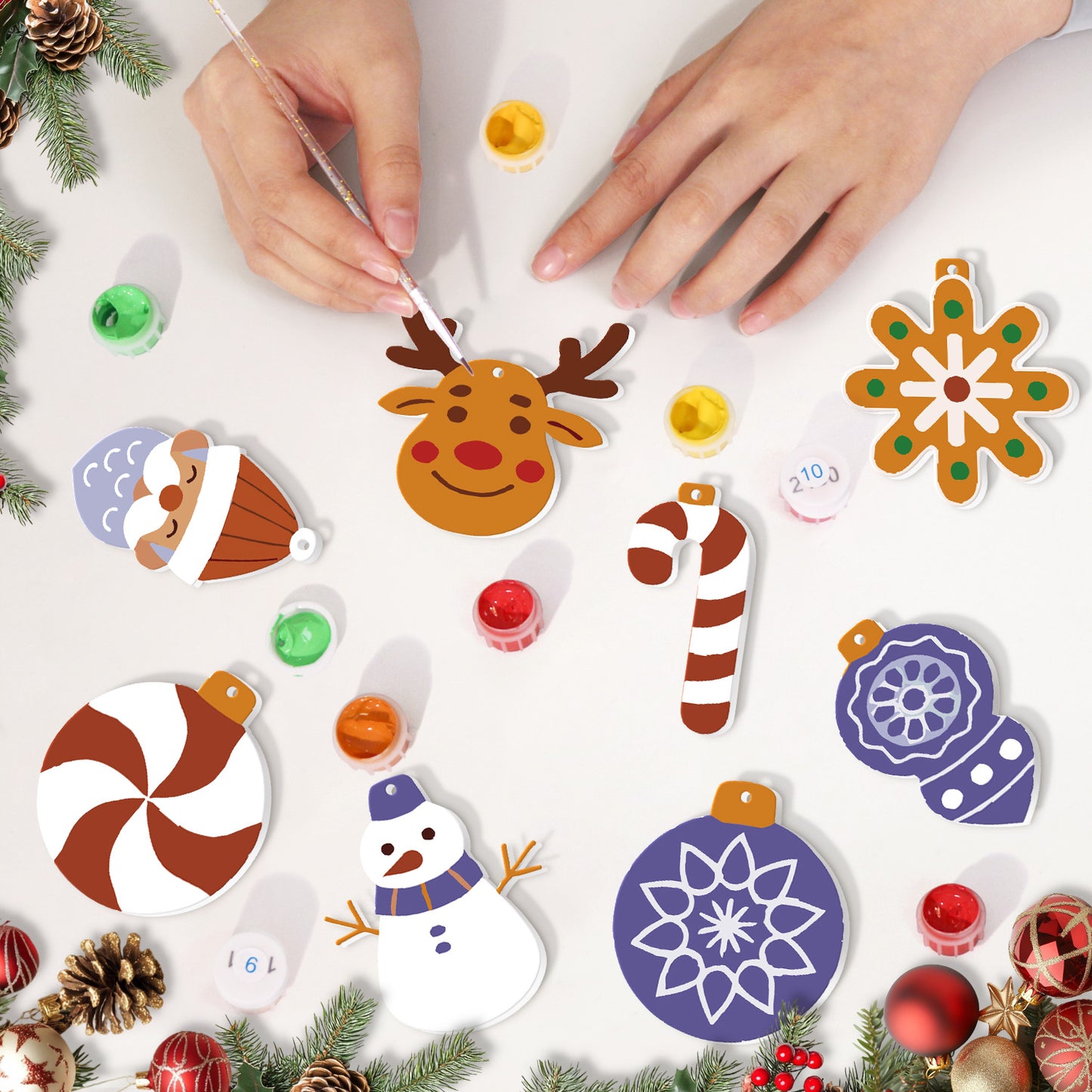 Snowflake & Reindeer Paintable Ornaments