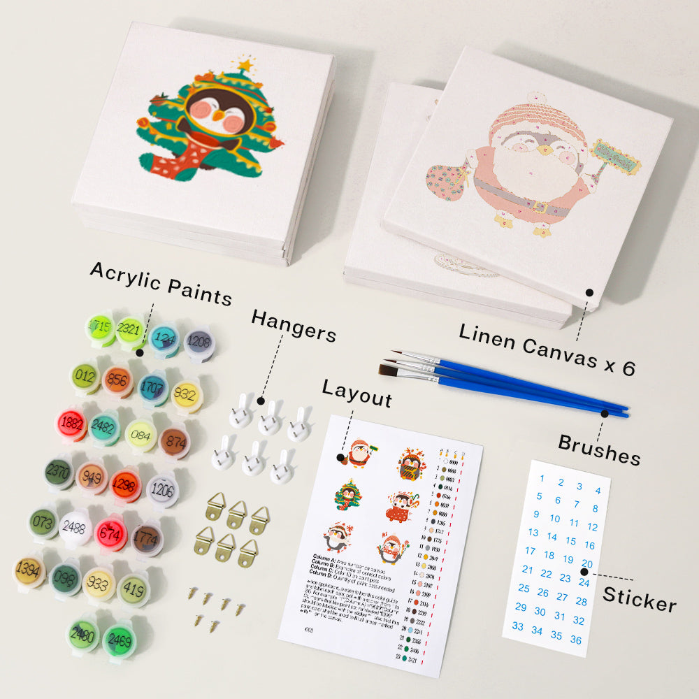 Cute Holiday Penguin 6 Pack Mini Paint by Numbers Kit