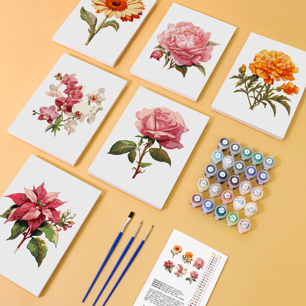 Assorted Flowers 6 Pack Mini Paint by Numbers Kit