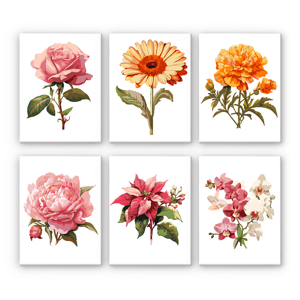 Assorted Flowers 6 Pack Mini Paint by Numbers Kit