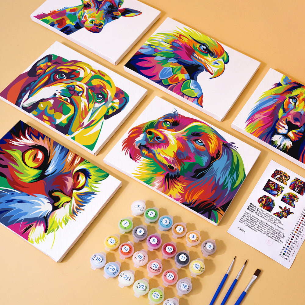 Vivid Wildlife 6 Pack Mini Paint by Numbers Kit