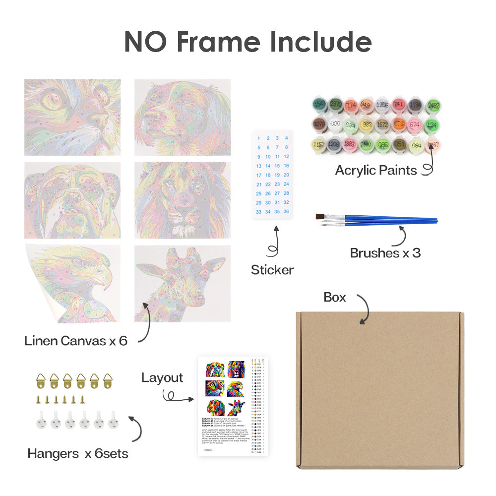 Vivid Wildlife 6 Pack Mini Paint by Numbers Kit