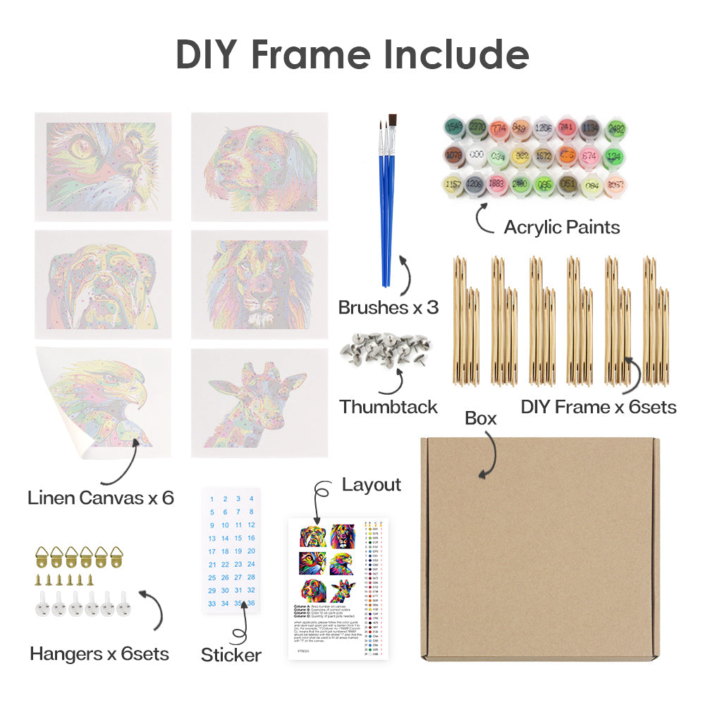 Vivid Wildlife 6 Pack Mini Paint by Numbers Kit
