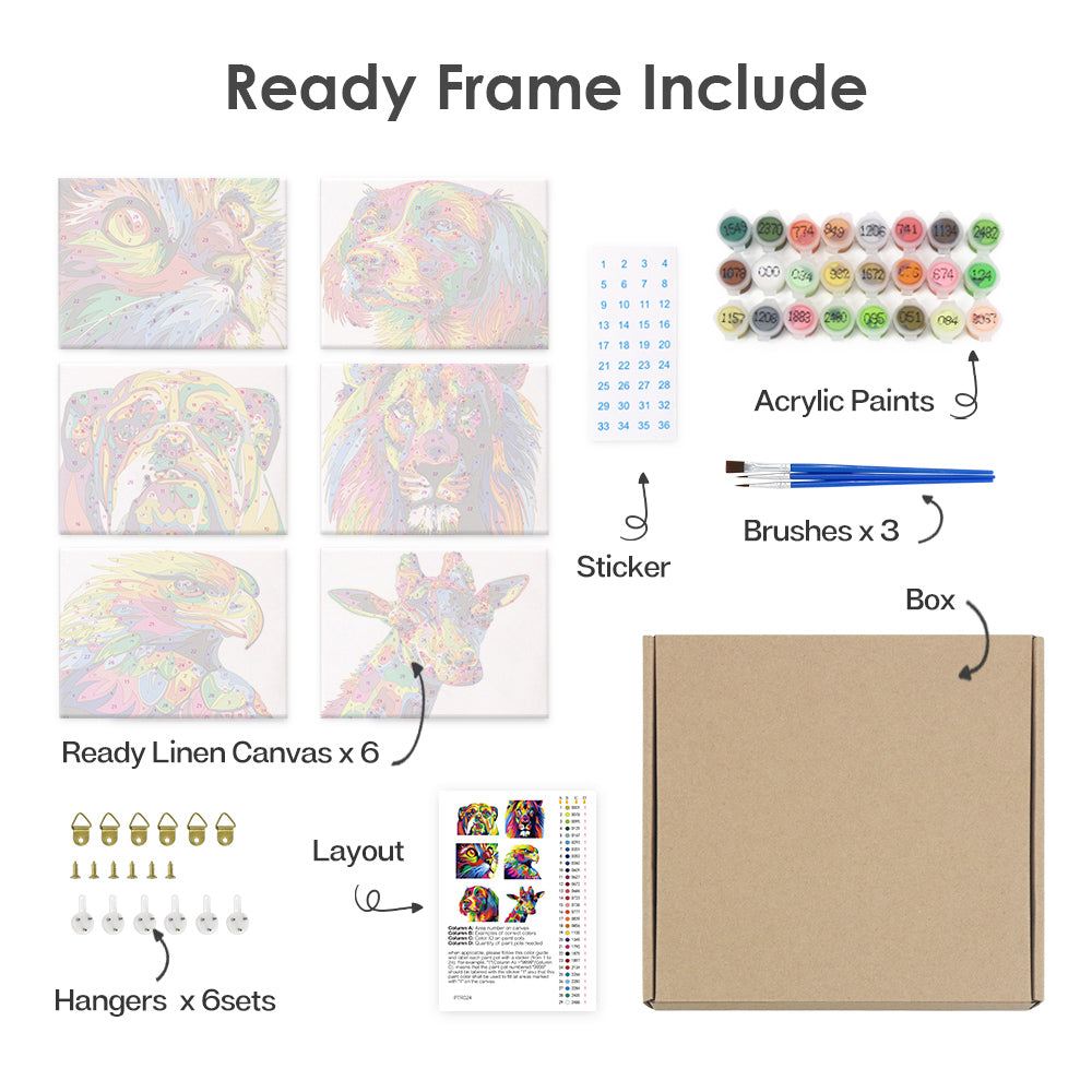 Vivid Wildlife 6 Pack Mini Paint by Numbers Kit