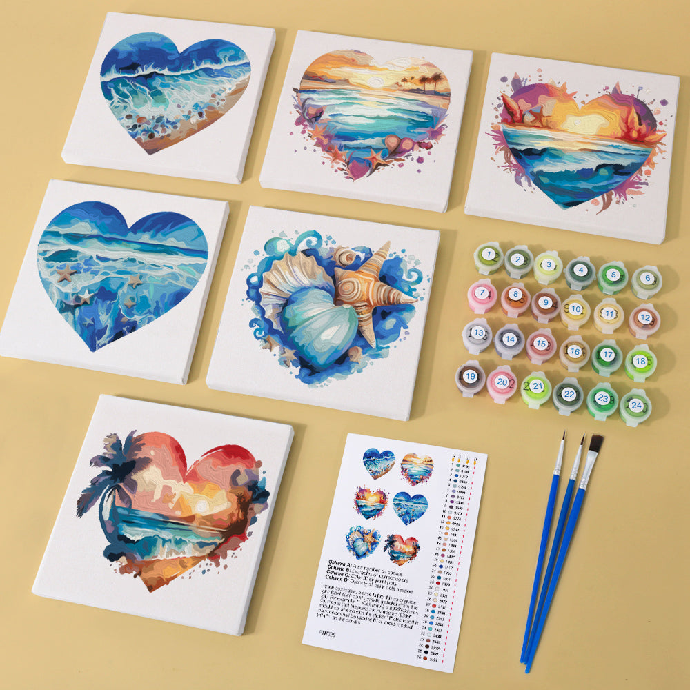Ocean Hearts 6 Pack Mini Paint by Numbers Kit