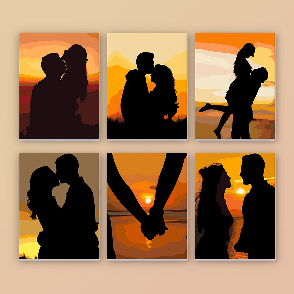 Romantic Sunset Couple 6 Pack Mini Paint by Numbers Kit