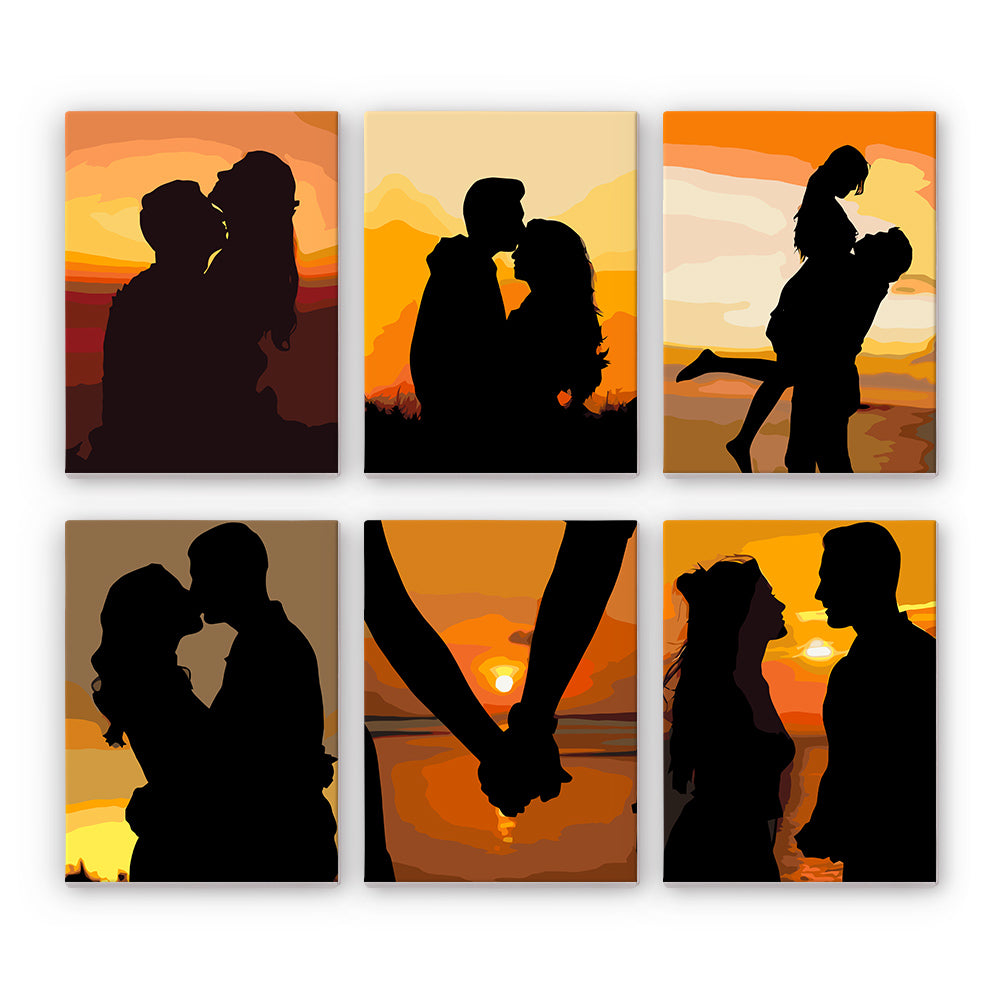 Romantic Sunset Couple 6 Pack Mini Paint by Numbers Kit