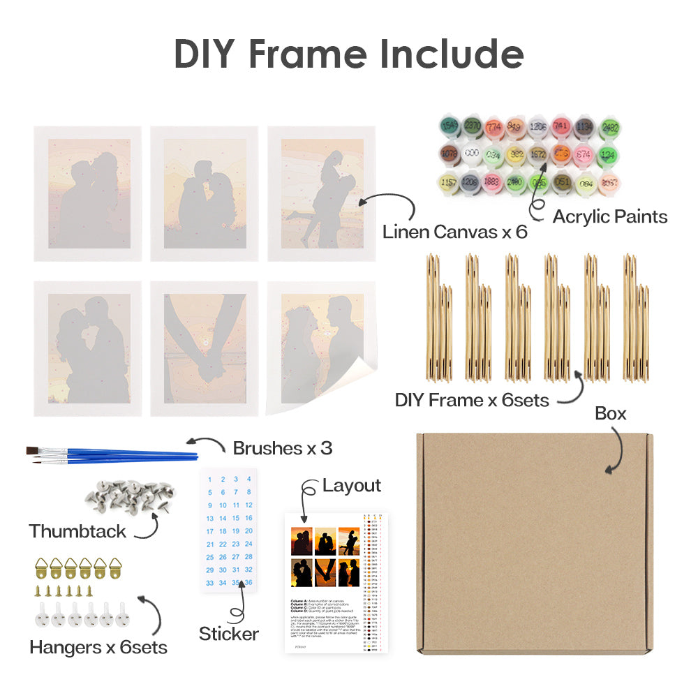 Romantic Sunset Couple 6 Pack Mini Paint by Numbers Kit