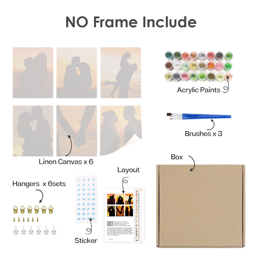 Romantic Sunset Couple 6 Pack Mini Paint by Numbers Kit