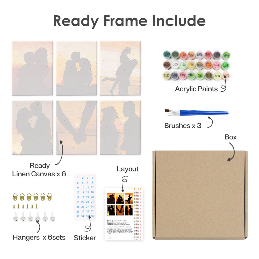 Romantic Sunset Couple 6 Pack Mini Paint by Numbers Kit