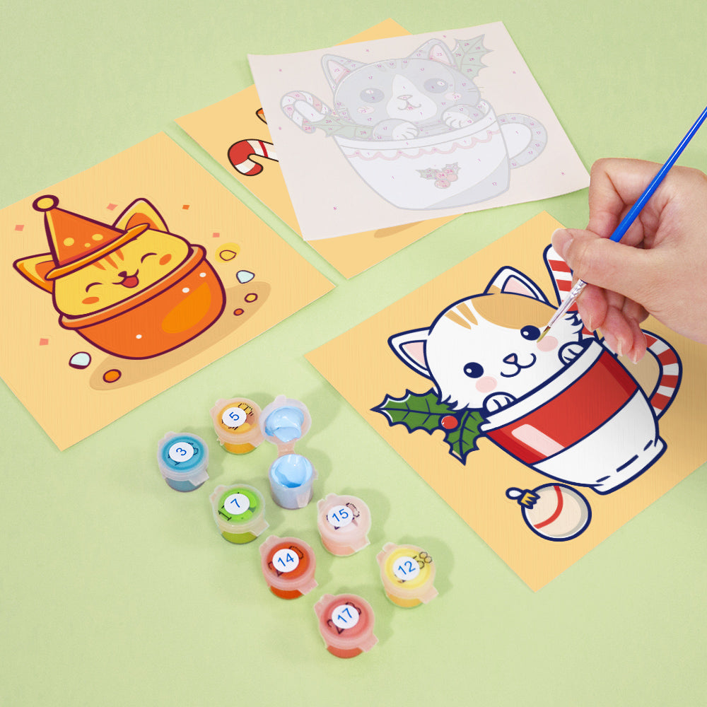 Christmas Cats in Cups 6 Pack Mini Paint by Numbers Kit