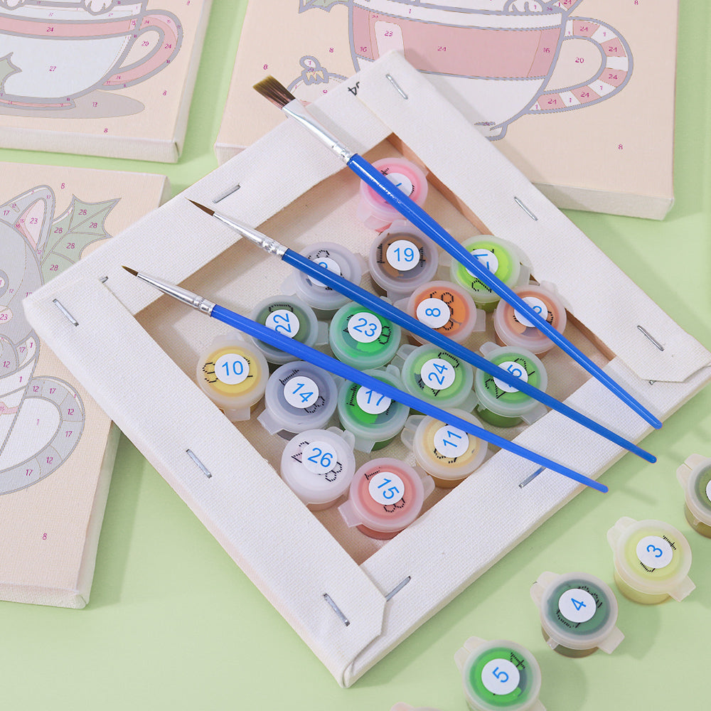 Christmas Cats in Cups 6 Pack Mini Paint by Numbers Kit