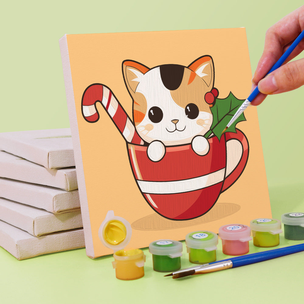 Christmas Cats in Cups 6 Pack Mini Paint by Numbers Kit