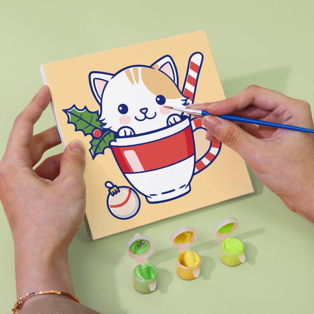 Christmas Cats in Cups 6 Pack Mini Paint by Numbers Kit