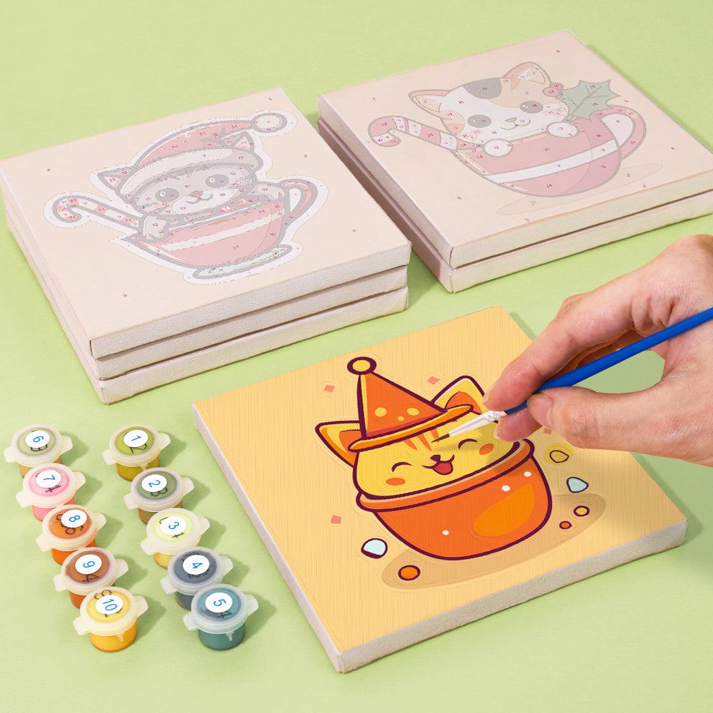 Christmas Cats in Cups 6 Pack Mini Paint by Numbers Kit
