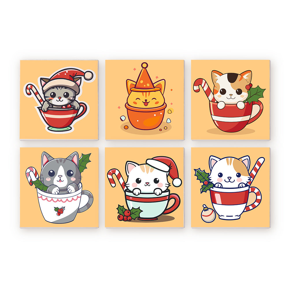 Christmas Cats in Cups 6 Pack Mini Paint by Numbers Kit