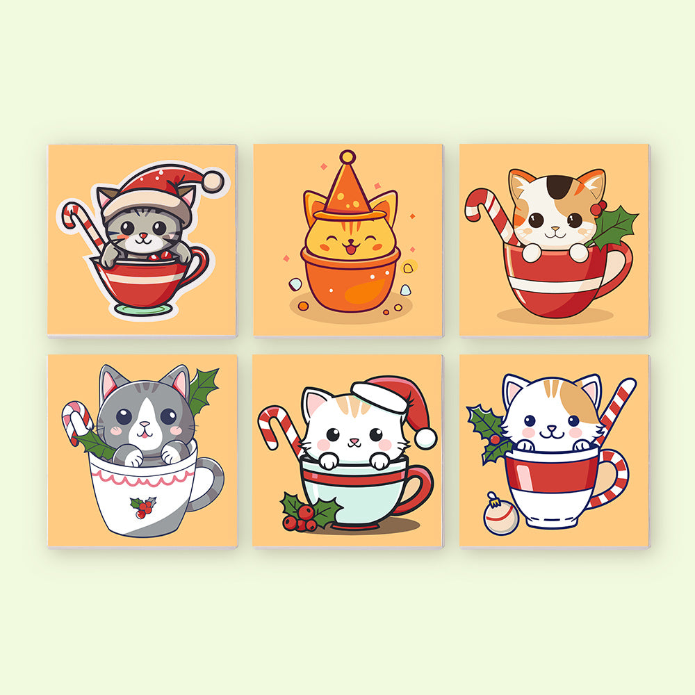 Christmas Cats in Cups 6 Pack Mini Paint by Numbers Kit