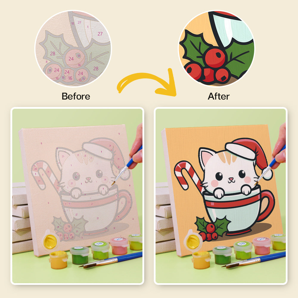 Christmas Cats in Cups 6 Pack Mini Paint by Numbers Kit