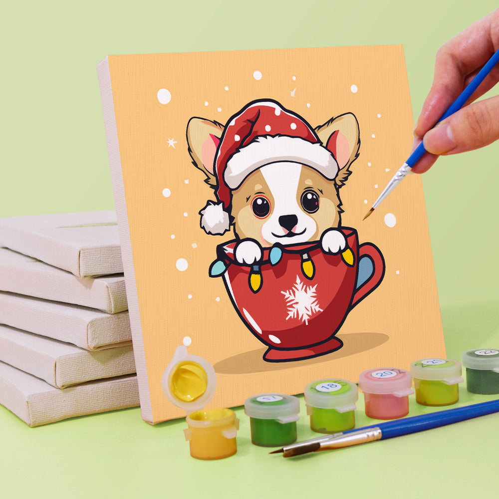 Christmas Puppies in Cups 6 Pack Mini Paint by Numbers Kit