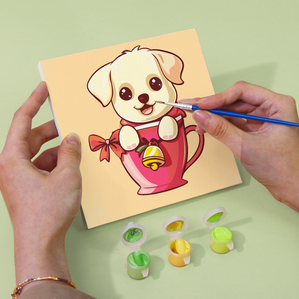 Christmas Puppies in Cups 6 Pack Mini Paint by Numbers Kit