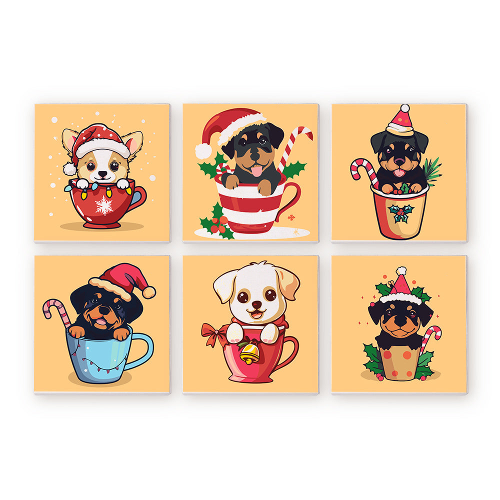 Christmas Puppies in Cups 6 Pack Mini Paint by Numbers Kit