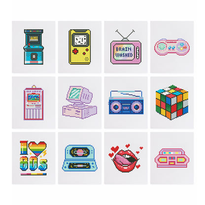 12 Assorted Retro Diamond Paintings